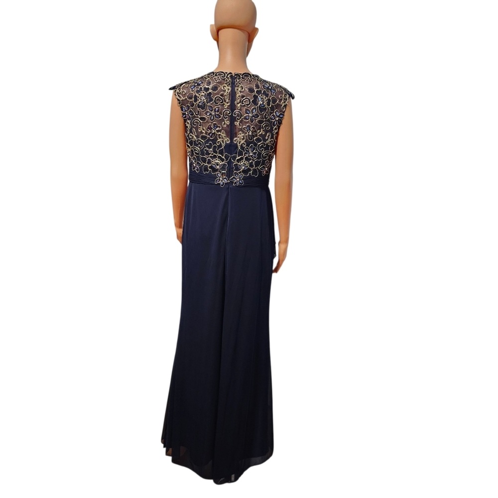 Decode 1.8 Lace and Beaded Applique Navy Formal Whimsigoth Long Gown Size 12 - Picture 6 of 9